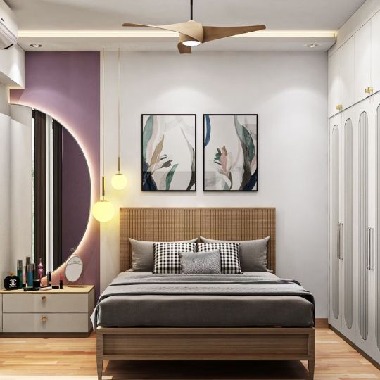 Contemporary Master Bedroom Design with Queen Bed and Swing Wardrobe