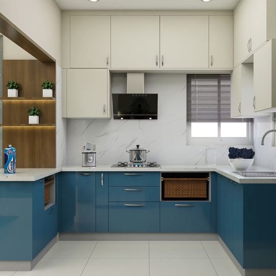 Spacious Modern U-Shaped Kitchen Design with Quartz Countertop